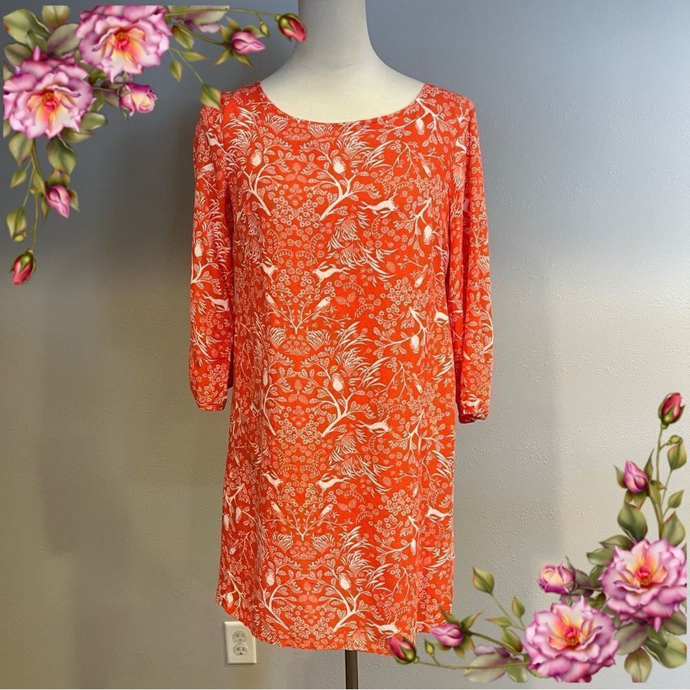 Old Navy Forest creatures theme blood Orange and White long sleeve Dress